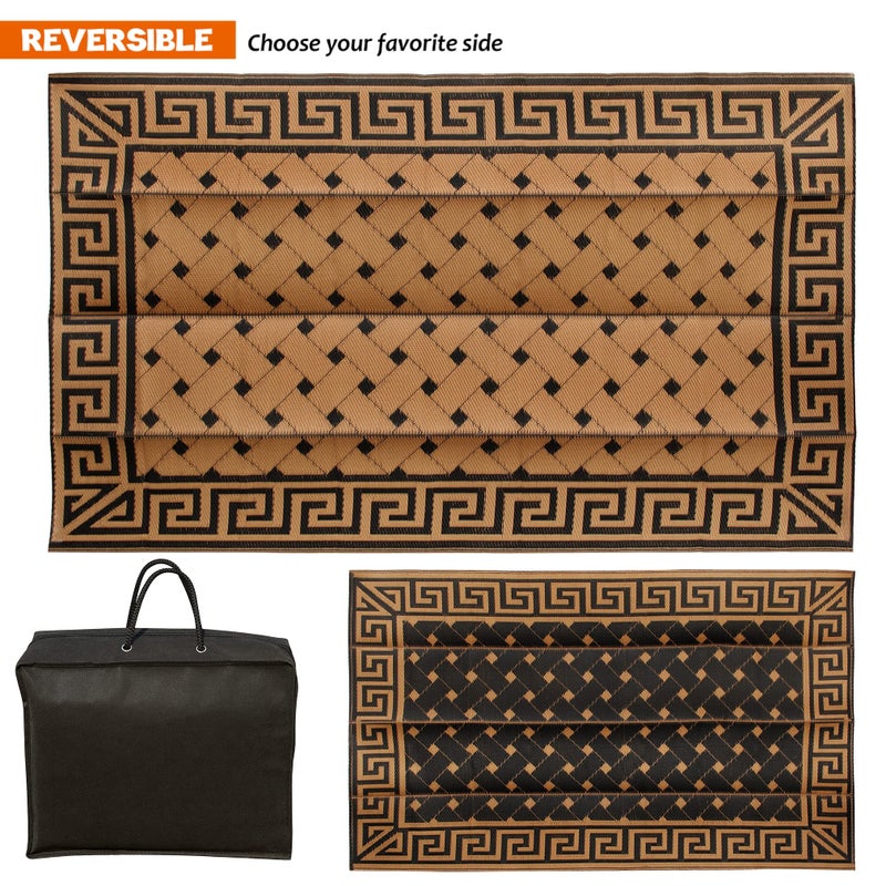SAND MINE Reversible Mats, Plastic Straw Rug, Modern Area Rug, Large Floor Mat and Rug for Outdoors, RV, Patio, Backyard, Deck, Picnic, Beach, Trailer, Camping (5' x 8', Brown & Black) - Image 4